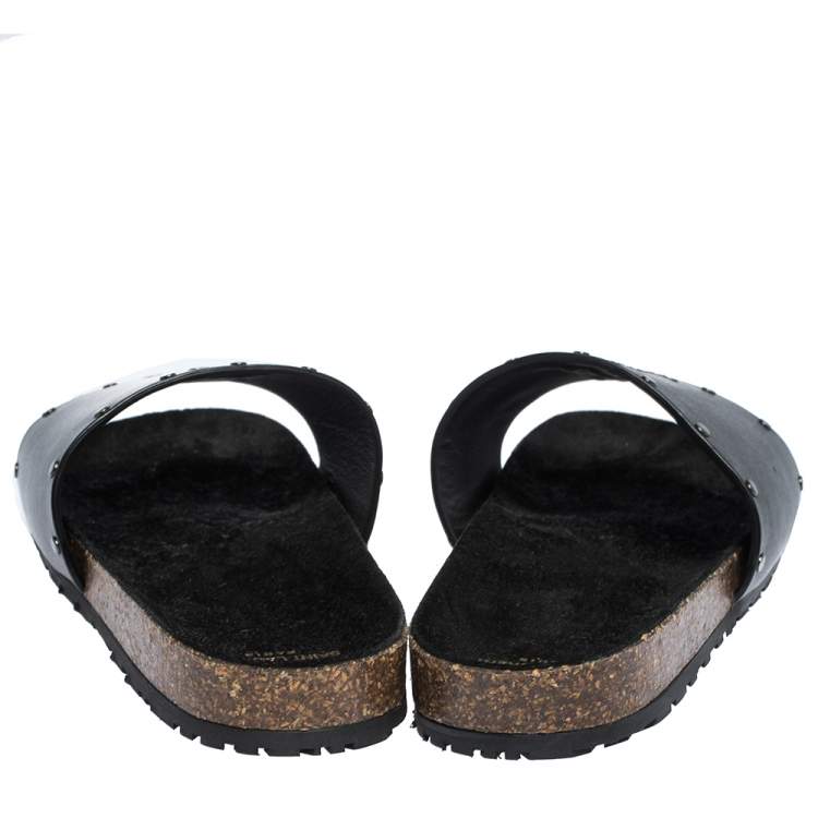 Pre Owned Saint Laurent Black Leather Jimmy Slide Sandals Size 41