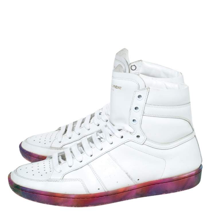 Pre Owned Saint Laurent Paris White Leather Court Classic SL/10H High Top Sneakers Size 40