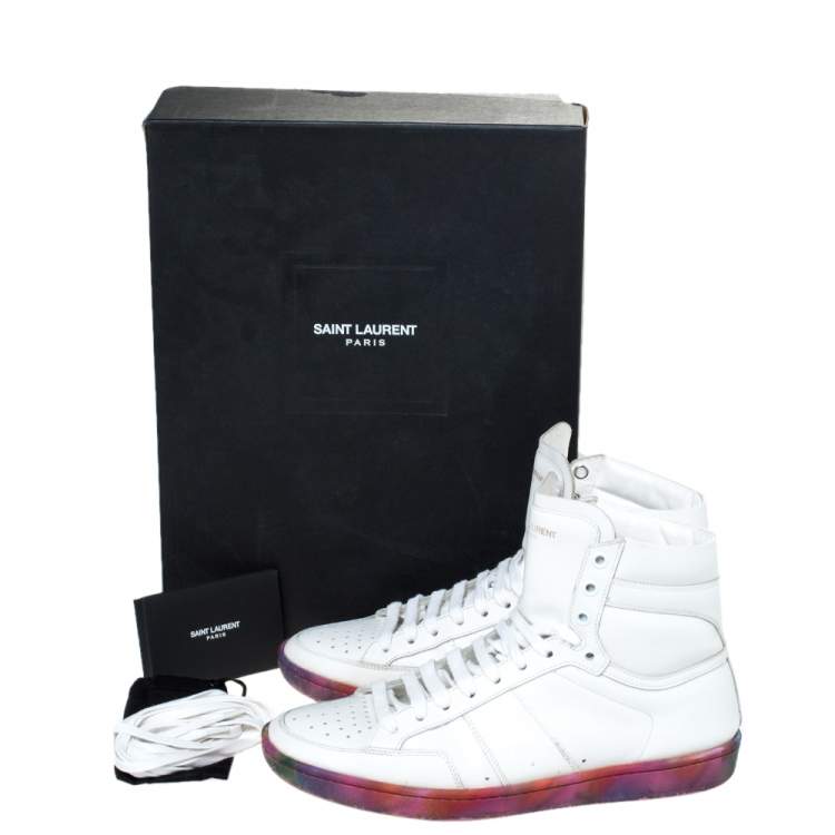 Pre Owned Saint Laurent Paris White Leather Court Classic SL/10H High Top Sneakers Size 40