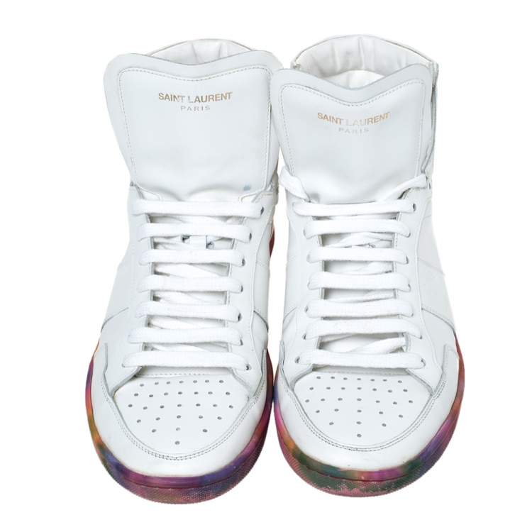 Pre Owned Saint Laurent Paris White Leather Court Classic SL/10H High Top Sneakers Size 40