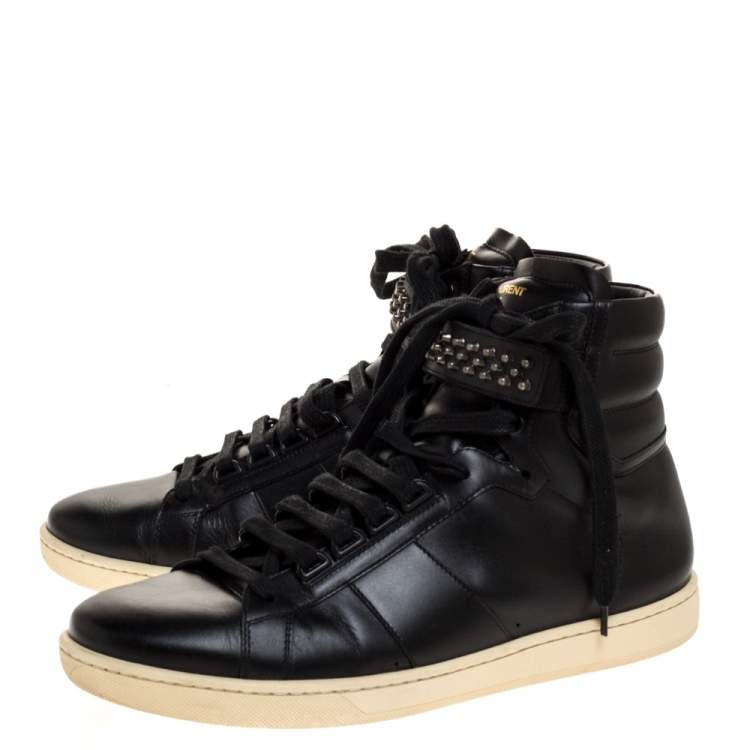 Pre Owned Saint Laurent Black Leather Studded High Top Sneakers Size 42
