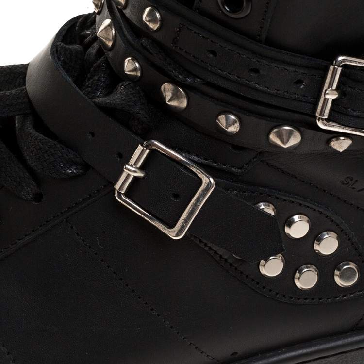 Pre Owned Saint Laurent Paris Black Leather Studded High Top Sneakers Size 44
