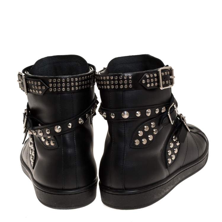 Pre Owned Saint Laurent Paris Black Leather Studded High Top Sneakers Size 44
