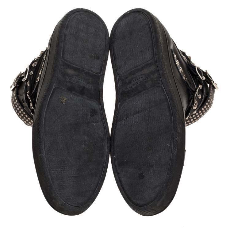 Pre Owned Saint Laurent Paris Black Leather Studded High Top Sneakers Size 44