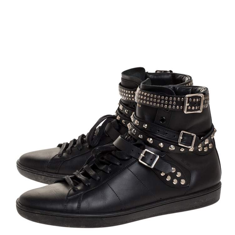 Pre Owned Saint Laurent Paris Black Leather Studded High Top Sneakers Size 44