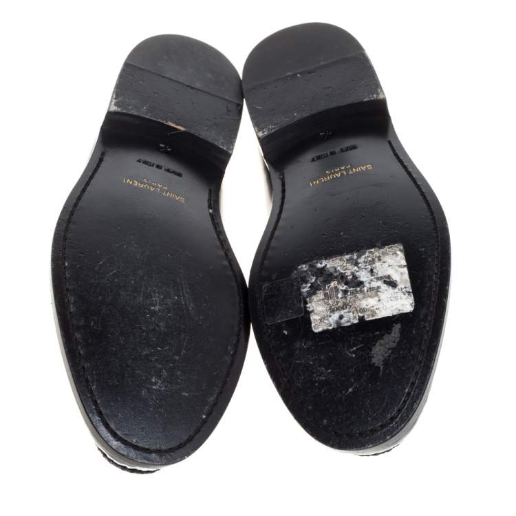 Pre Owned Saint Laurent Black Patent Leather Studded Penny Loafers Size 42
