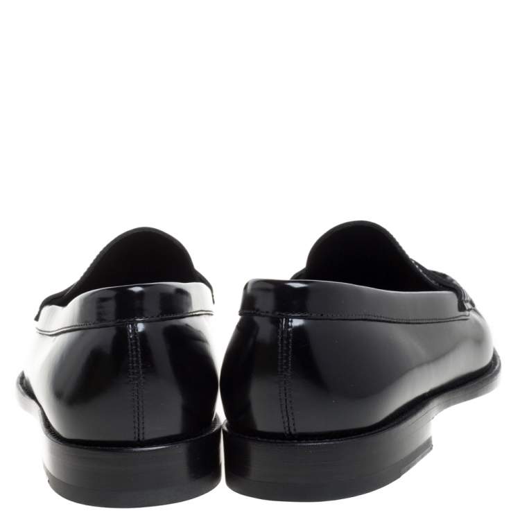 Pre Owned Saint Laurent Black Patent Leather Studded Penny Loafers Size 42
