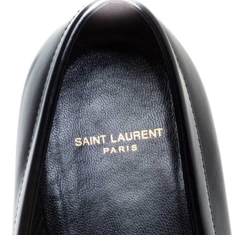 Pre Owned Saint Laurent Black Patent Leather Studded Penny Loafers Size 42