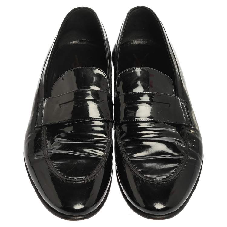 Pre Owned Saint Laurent Paris Black Patent Leather Slip On Loafers Size 44