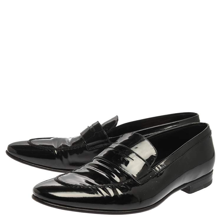 Pre Owned Saint Laurent Paris Black Patent Leather Slip On Loafers Size 44