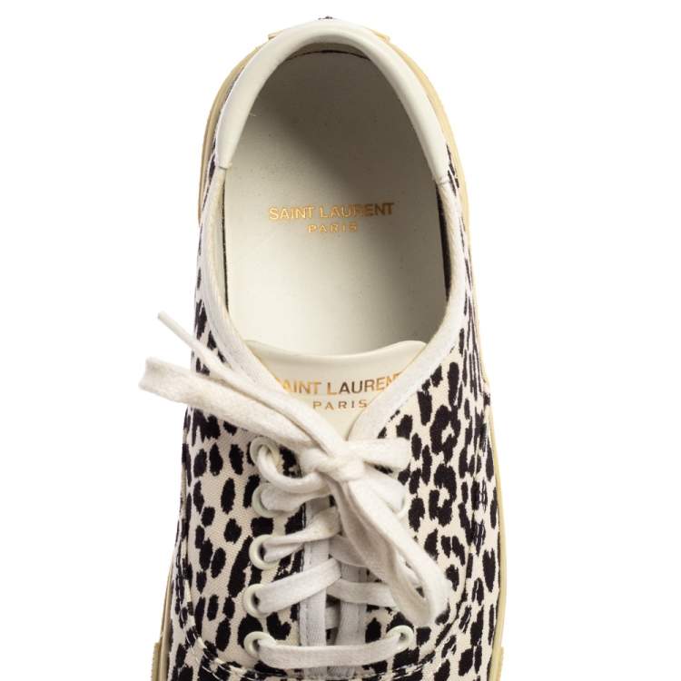 Pre Owned Saint Laurent White/Black Leopard Print Canvas Venice Low Top Sneakers Size 43