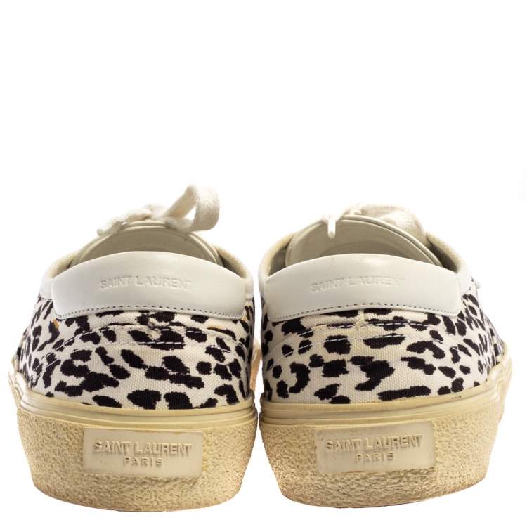 Pre Owned Saint Laurent White/Black Leopard Print Canvas Venice Low Top Sneakers Size 43