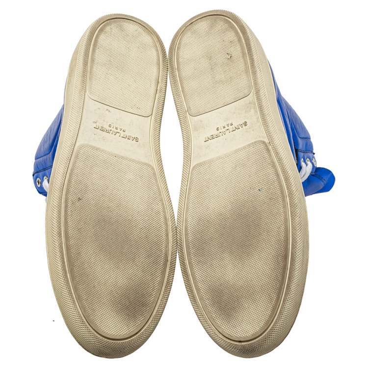 Pre Owned Saint Laurent Metallic Blue Classic Court High Top Sneakers Size 38