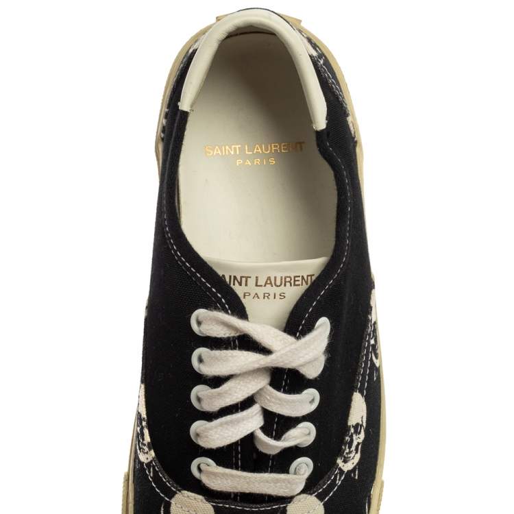Pre Owned Saint Laurent Black/White Skull Print Canvas Low Top Sneakers Size 40