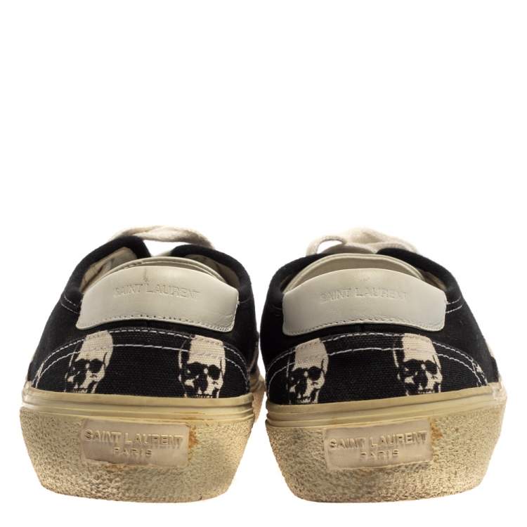Pre Owned Saint Laurent Black/White Skull Print Canvas Low Top Sneakers Size 40