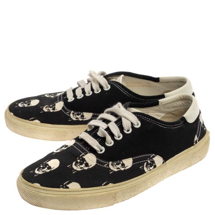 Pre Owned Saint Laurent Black/White Skull Print Canvas Low Top Sneakers Size 40