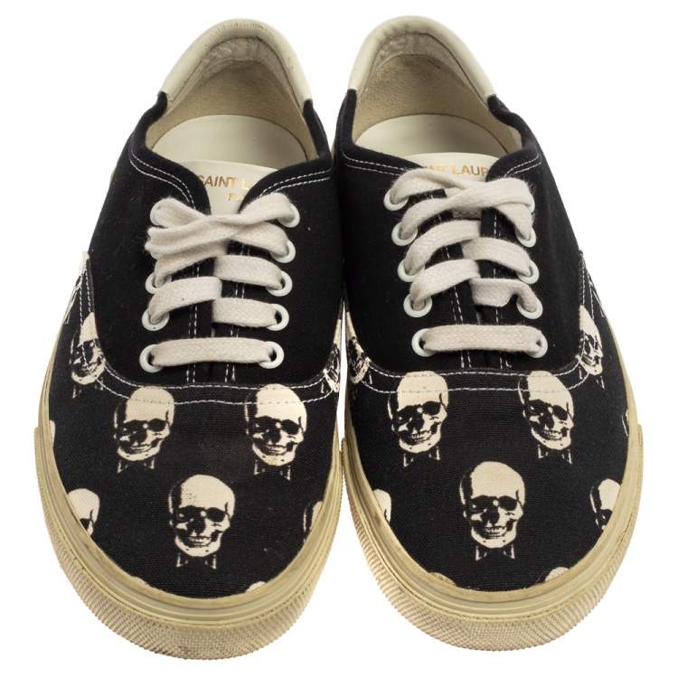 Pre Owned Saint Laurent Black/White Skull Print Canvas Low Top Sneakers Size 40