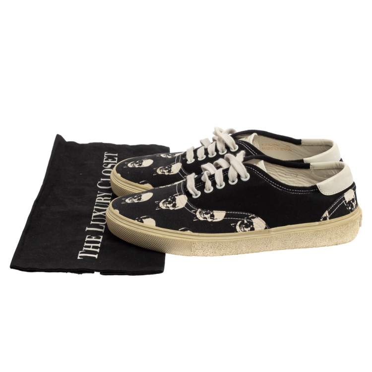 Pre Owned Saint Laurent Black/White Skull Print Canvas Low Top Sneakers Size 40