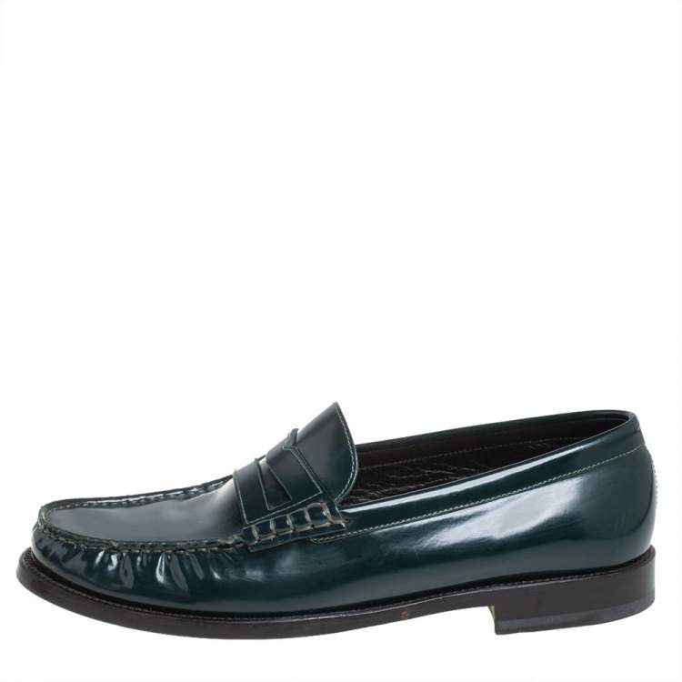 Pre Owned Saint Laurent Green Leather Penny Slip On Loafers Size 42