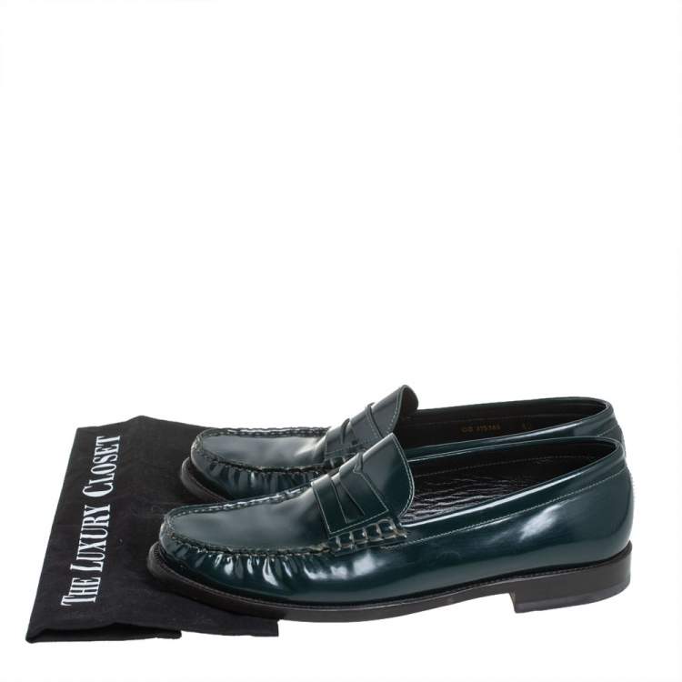 Pre Owned Saint Laurent Green Leather Penny Slip On Loafers Size 42