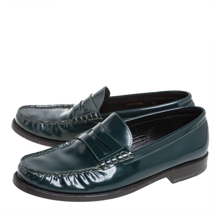 Pre Owned Saint Laurent Green Leather Penny Slip On Loafers Size 42