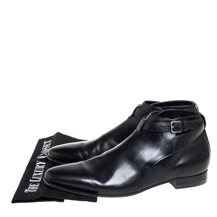 Pre Owned Saint Laurent  Black Leather Army Boots Size 41.5