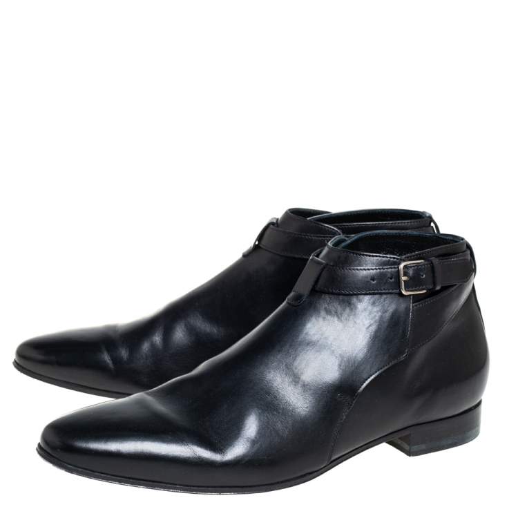 Pre Owned Saint Laurent  Black Leather Army Boots Size 41.5