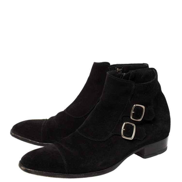 Pre Owned Saint Laurent Black Suede Ankle Boots Size 42