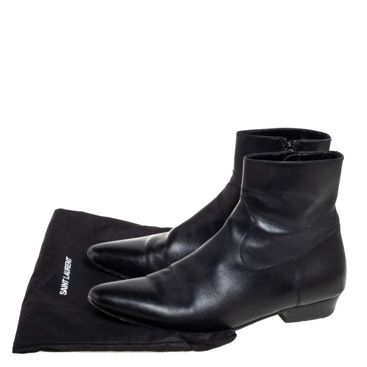 Pre Owned Saint Laurent Black Leather Pointed Toe Ankle Boots Size 42