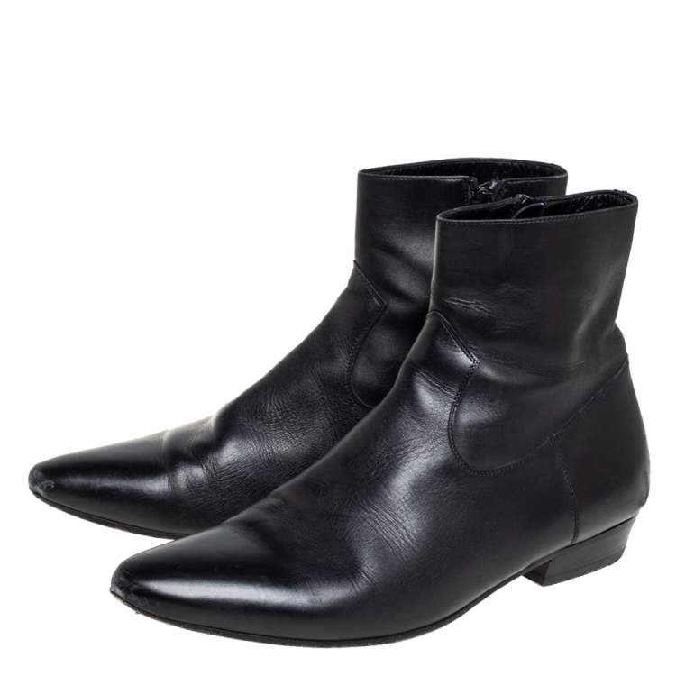 Pre Owned Saint Laurent Black Leather Pointed Toe Ankle Boots Size 42