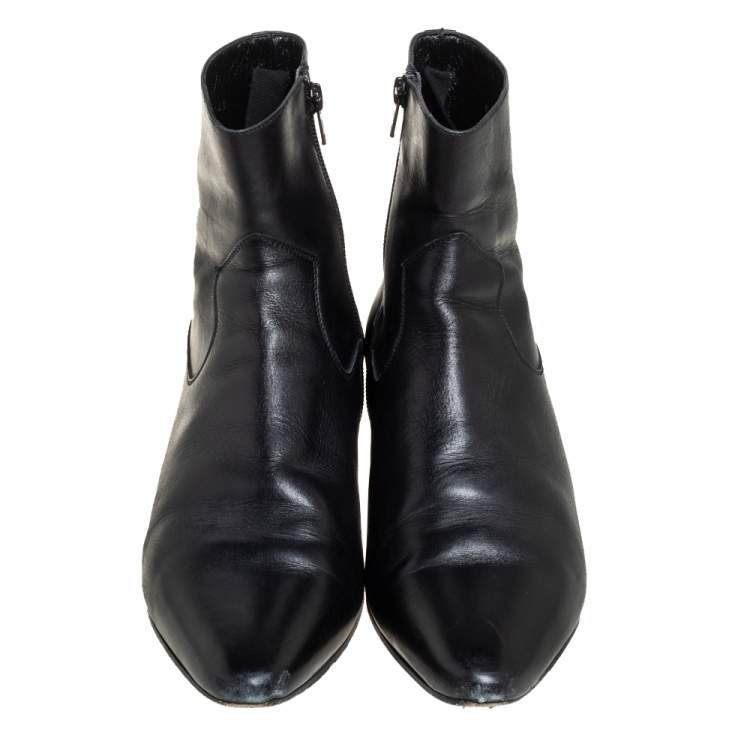 Pre Owned Saint Laurent Black Leather Pointed Toe Ankle Boots Size 42