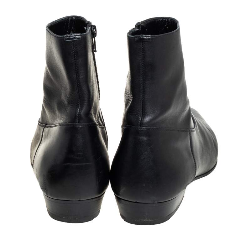 Pre Owned Saint Laurent Black Leather Pointed Toe Ankle Boots Size 42