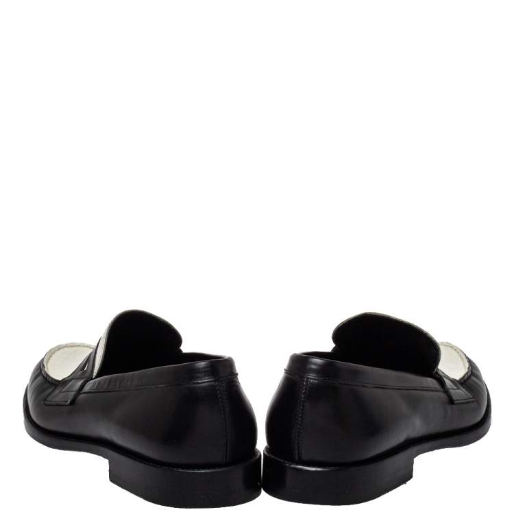Pre Owned Saint Laurent Monochrome Leather Penny Slip On Loafers Size 42.5