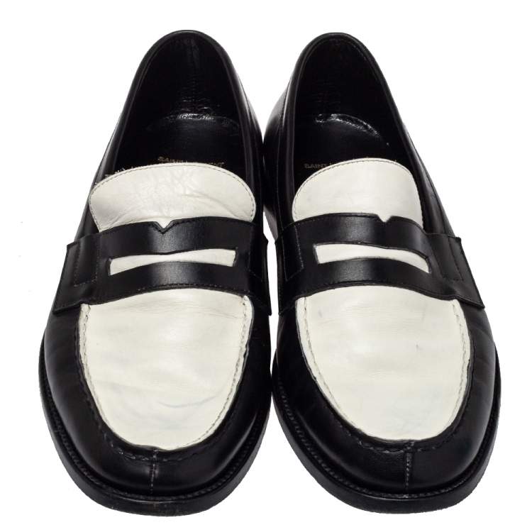 Pre Owned Saint Laurent Monochrome Leather Penny Slip On Loafers Size 42.5