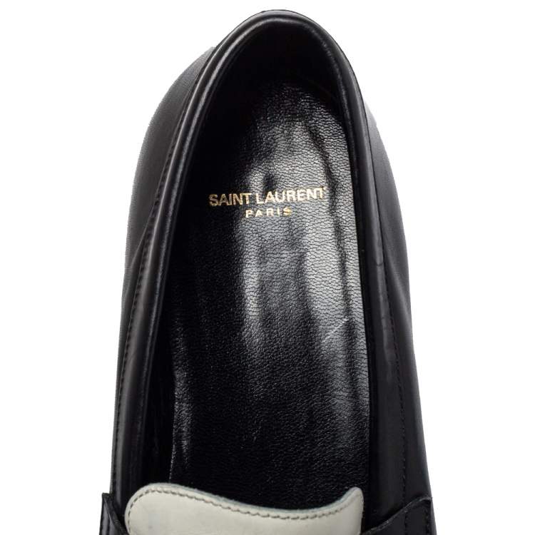 Pre Owned Saint Laurent Monochrome Leather Penny Slip On Loafers Size 42.5