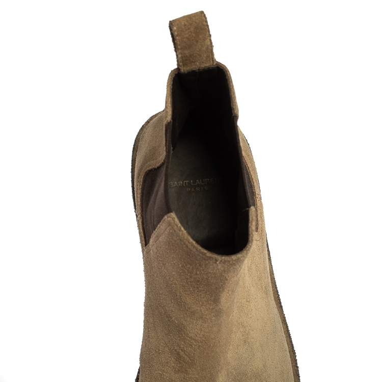 Pre Owned Saint Laurent Beige Suede Chelsea Ankle Boots Size 42 