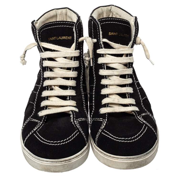 Pre Owned Saint Laurent Black Suede And Leather High Top Sneakers Size 42