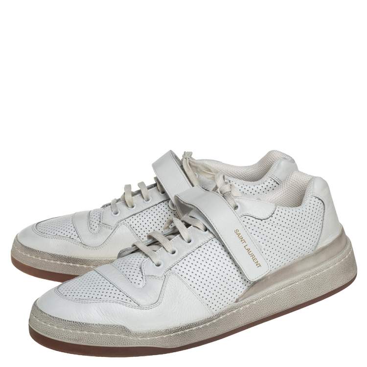 Pre Owned Saint Laurent White Perforated Leather SL24 Low top Sneakers Size 46