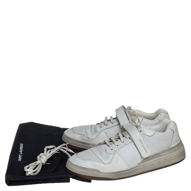 Pre Owned Saint Laurent White Perforated Leather SL24 Low top Sneakers Size 46