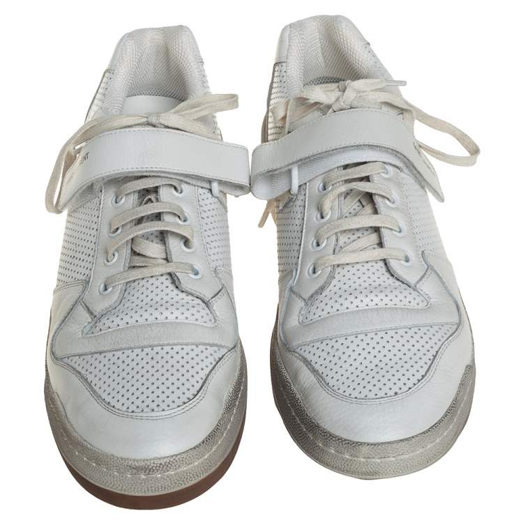 Pre Owned Saint Laurent White Perforated Leather SL24 Low top Sneakers Size 46