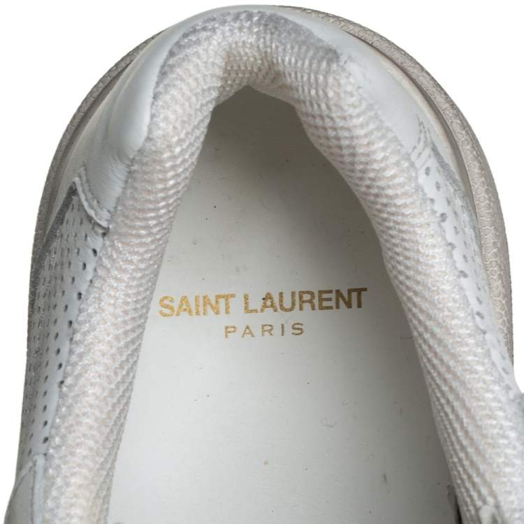 Pre Owned Saint Laurent White Perforated Leather SL24 Low top Sneakers Size 46