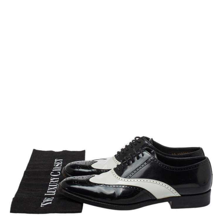 Pre Owned Saint Laurent Black/White Patent Leather Oxfords Size 37.5