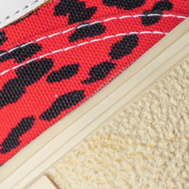 Pre Owned Saint Laurent Red/Black Leopard Print Canvas Skate Low Top Sneakers Size 40.5