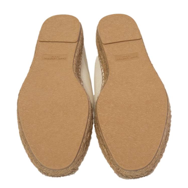 Pre Owned Saint Laurent Paris Off-White Canvas Embroidered Espadrille Flats Size 41