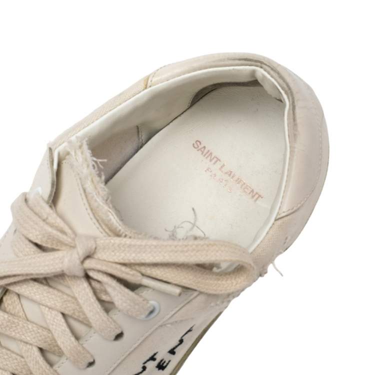 Pre Owned Saint Laurent White Canvas  And Leather Court Classic Low Top Sneakers Size 42