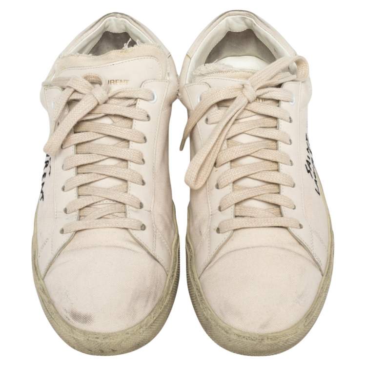 Pre Owned Saint Laurent White Canvas  And Leather Court Classic Low Top Sneakers Size 42