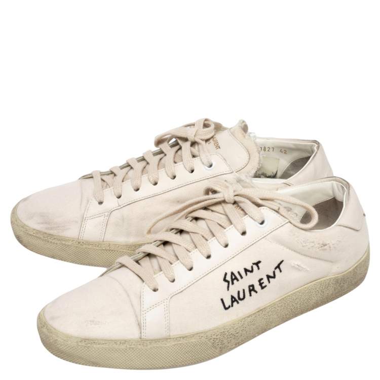 Pre Owned Saint Laurent White Canvas  And Leather Court Classic Low Top Sneakers Size 42