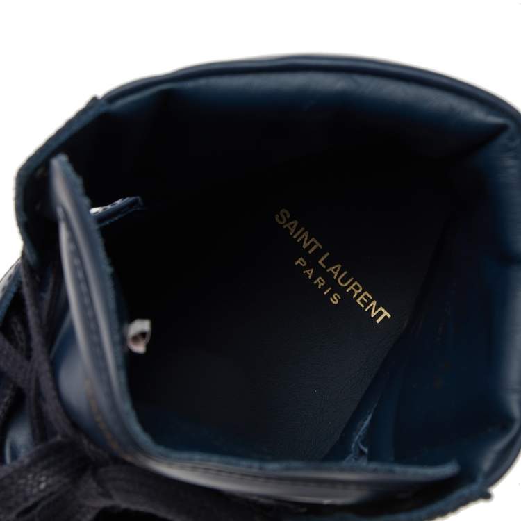 Pre Owned Saint Laurent Blue Leather Signature Court Classic SL/01H High Top Sneakers Size 42