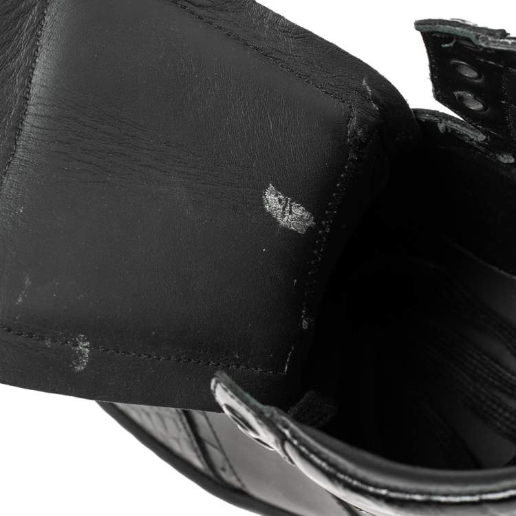 Pre Owned Saint Laurent Black Croc Embossed Leather High-Top Sneakers Size 42.5