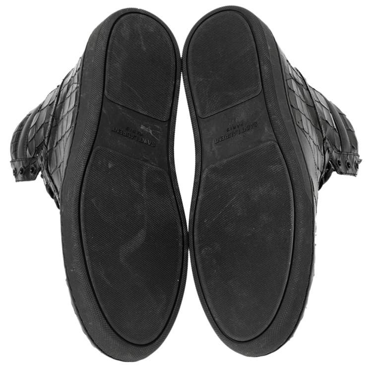 Pre Owned Saint Laurent Black Croc Embossed Leather High-Top Sneakers Size 42.5